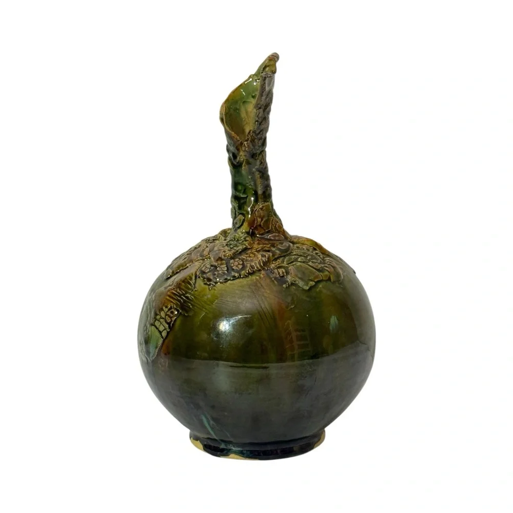 Artisan Textured Handmade Stoneware Vase Iridescent Budapest Hungary 10.25
